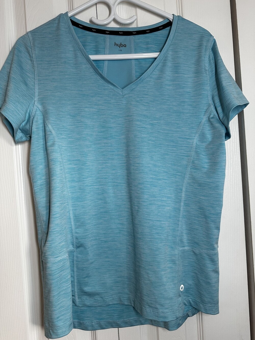 Hyba Women's Activewear V-Neck Teal Space-Dye Performance T-Shirt #70